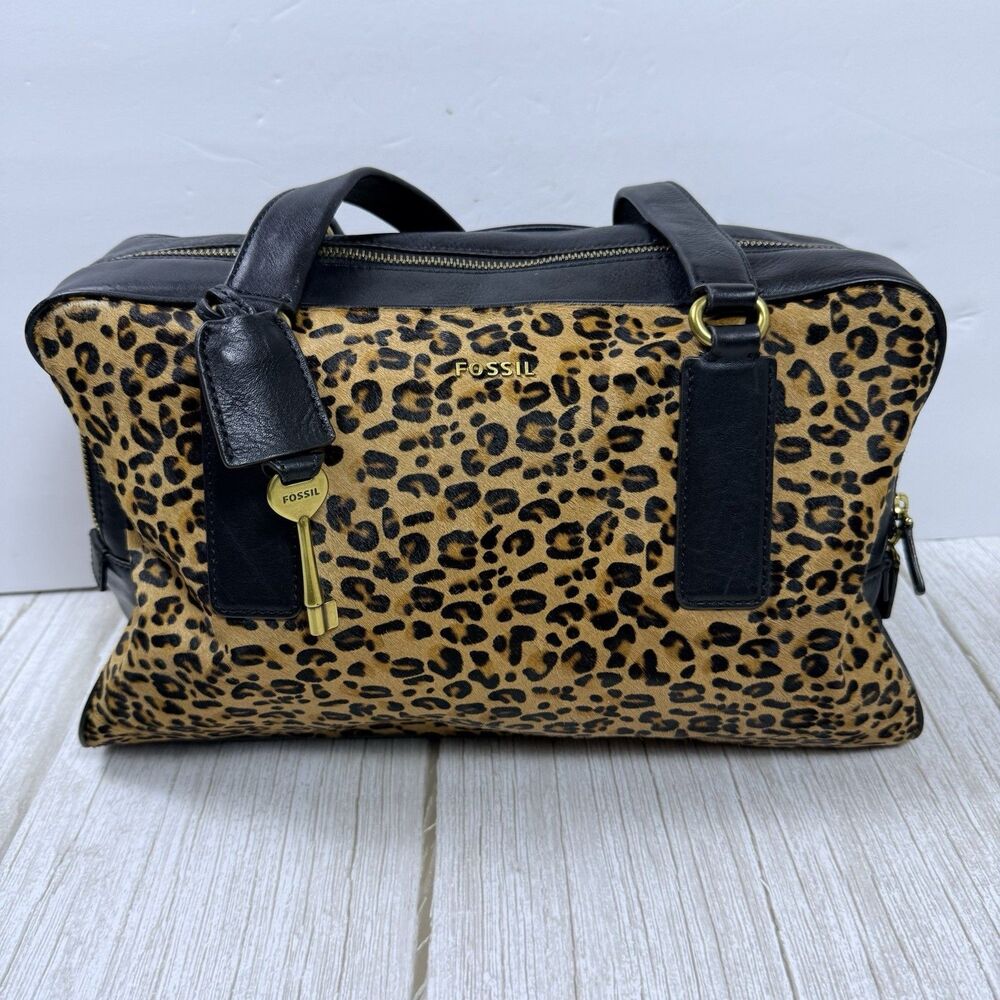 Fossil Cheetah Print Calf Hair Memoir Shoulder Bag With Metal Key Accent